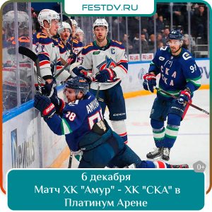 6 декабря Матч ХК «Амур» — ХК «СКА» в Платинум Арене 0+